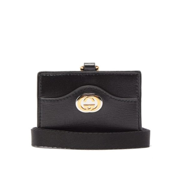 Gucci Marina GG Leather Cardholder w Strap Black